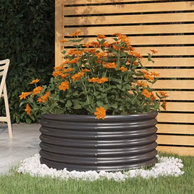 Berkfield Home Garden Planter in Anthracite Black Powder-coated Steel, W: 80 cm, D: 80 cm, H: 36 cm