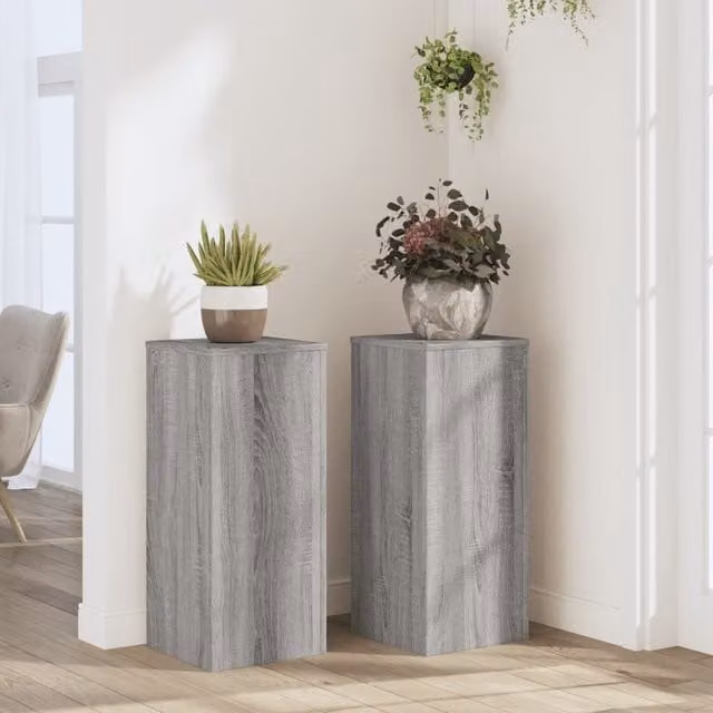 Berkfield Home Set of 2 Modern Grey Sonoma Plant Stands, W/D/H: 30 x 30 x 70 cm