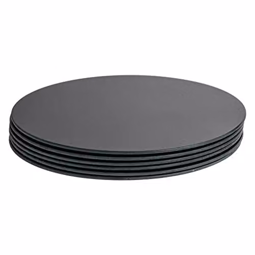 Harbour Housewares Set of 6 Round Black Glass Placemats, Diameter: 30 cm