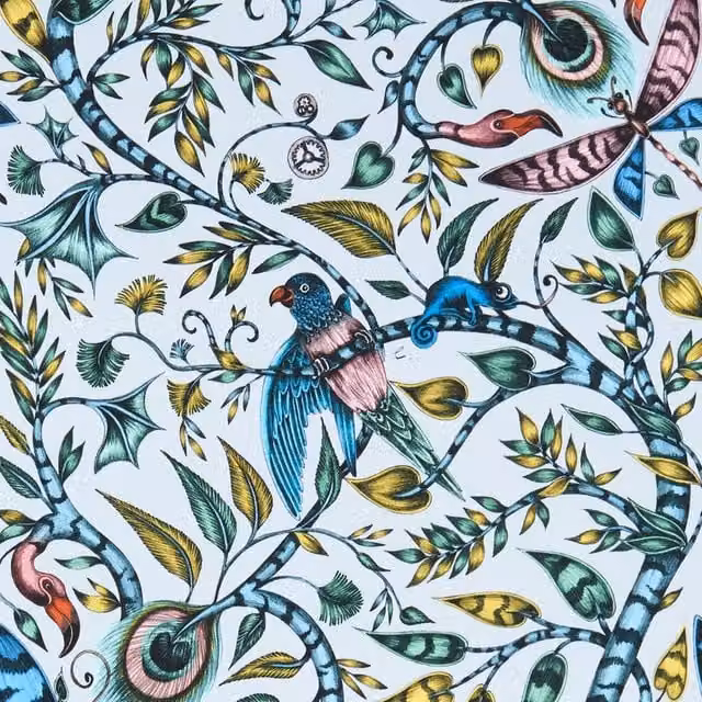 Emma Shipley Rousseau Floral Cotton Fabric in Eggshell Blue and Multicolour