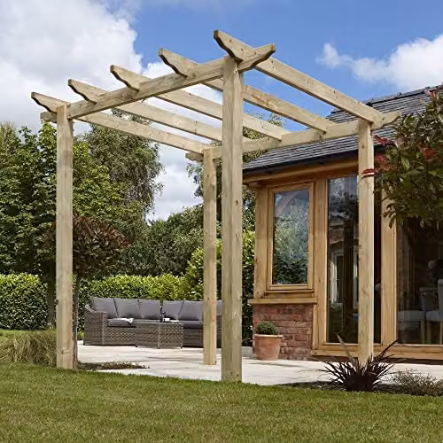 Rowlinsons Classic Timber Pergola in Brown, W: 240 cm, D: 240 cm, H: 276 cm – 1