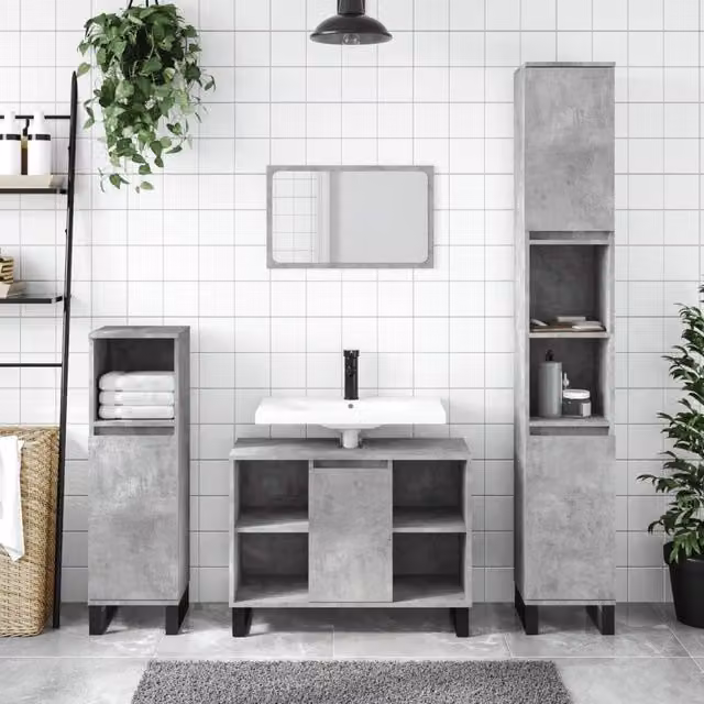 Berkfield Home Industrial Grey Bathroom Cabinet with Hinged Doors and Internal Shelves, W/D/H: 80 x 33 x 60 cm