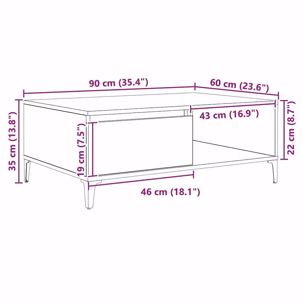 Berkfield Home Traditional Rectangular Coffee Table in Black Oak, W/D/H: 90 x 60 x 35 cm – 5