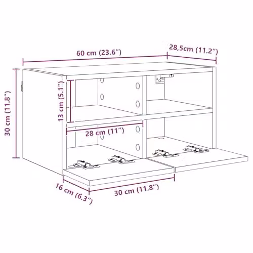 vidaXL Modern Wall Mounted TV Cabinet in Brown, W/D/H: 60 x 30 x 30 cm – 3
