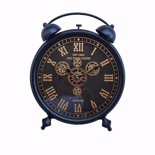 Minster Vintage Black Metal Square Analog Tabletop Gear Clock W/D/H: 50 x 50 x 50 cm