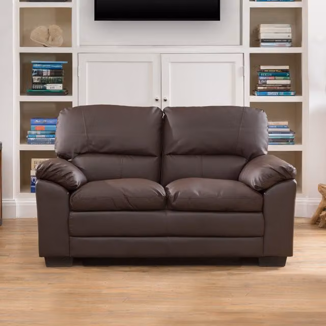 Artemis Home Genoa 2 Seat Upholstered Sofa in Brown Synthetic Leather with Solid Wood Frame