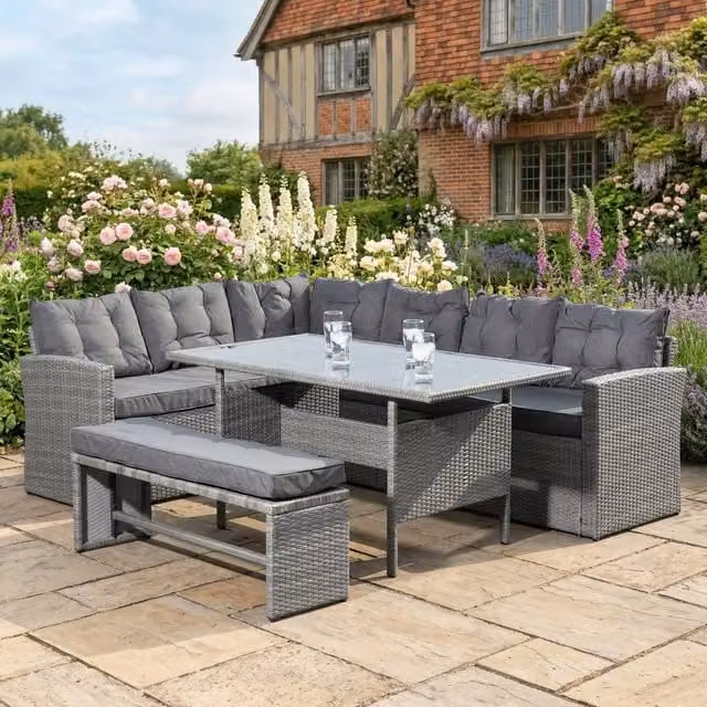 Rosewood & Stone Home Montacute Garden Dining Set with Corner Bench and Table in Grey – 1