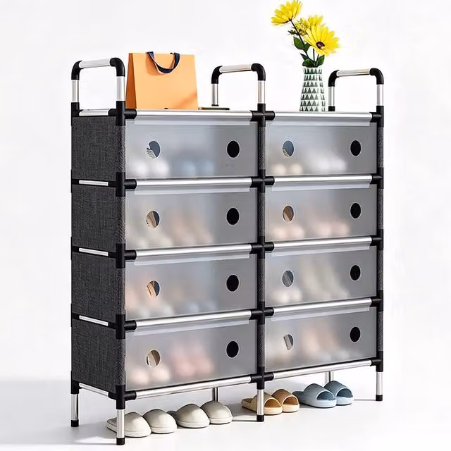 Ventryn 5 Tier Black Metal Freestanding Shoe Rack and Hallway Storage Organiser – 1