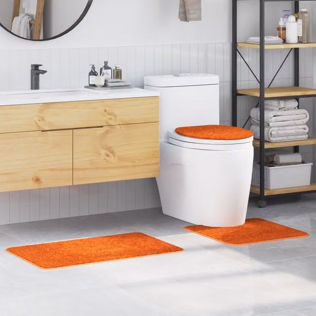 Berkfield Home 3 Piece Non-Slip Orange Microfibre Bath Mat Set