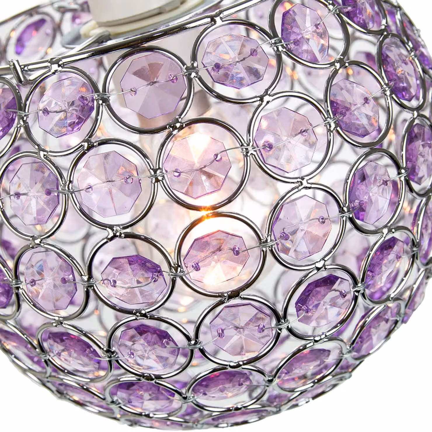 Happy Homewares Round Globe Easy Fit Pendant Shade with Purple Acrylic Bead Jewels and Chrome Details – 2
