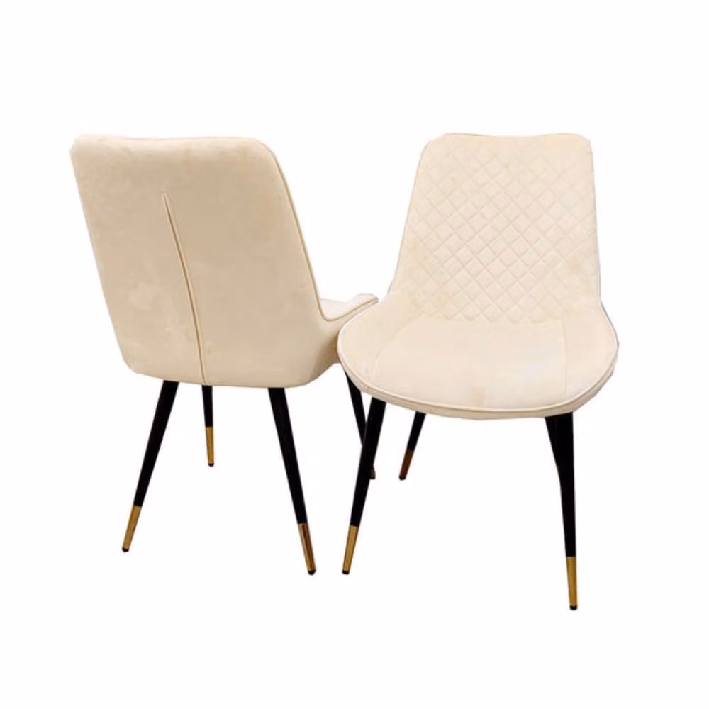Stratus Interiors Luna Quilted Velvet Dining Chair in Cream with Black Metal Legs – 3