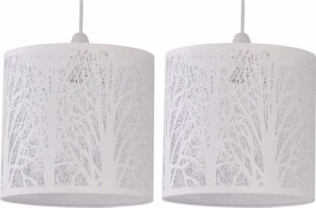 First Choice Lighting Forest White Cut Out Metal Cylinder Pendant Shades, Set of 2