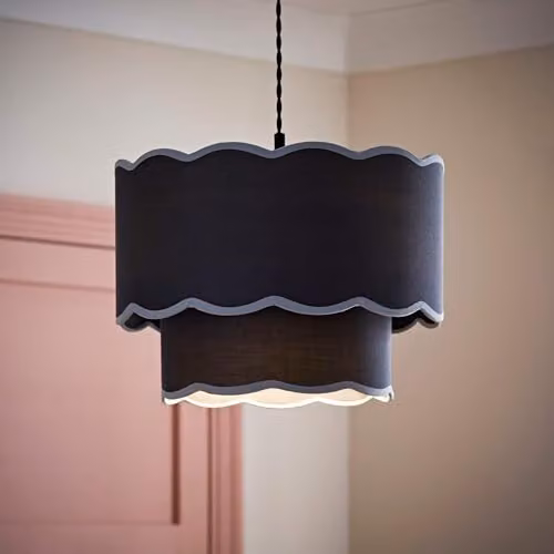ValueLights Sloane 2 Tier Scallop Ceiling Lamp Shade in Blue Fabric – 2