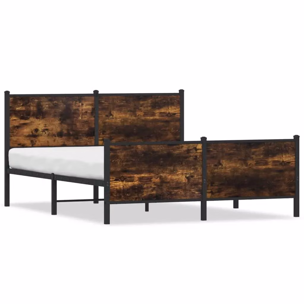 Berkfield Home Metal Bed Frame in Smoked Oak Brown, W: 140 cm, L: 200 cm – 2