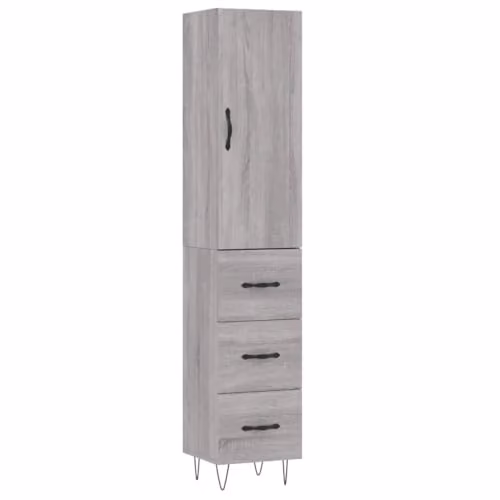 vidaXL Modern Grey Highboard with Hinged Doors and Internal Shelves, W/D/H: 34.5 x 34.5 x 180 cm