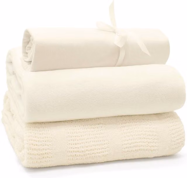 My Little World 3 Piece Cot Bedding Starter Set with 2 Sheets and 1 Blanket in Cream