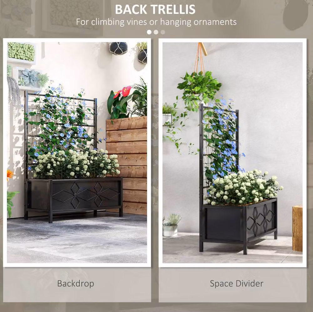 STILVORA Raised Garden Bed with Trellis in Black Galvanised Steel, W/D/H: 90 x 40 x 120 cm – 5