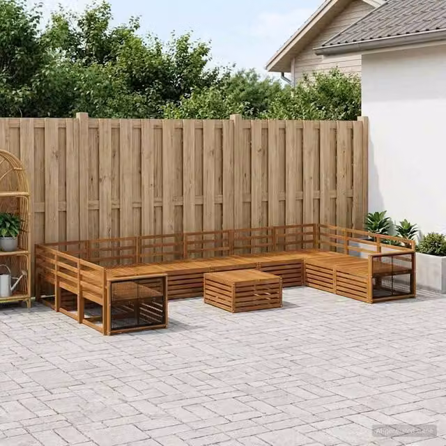 Berkfield Home 11-Piece U-Shape Modern Garden Sofa Set in Brown Solid Acacia Wood
