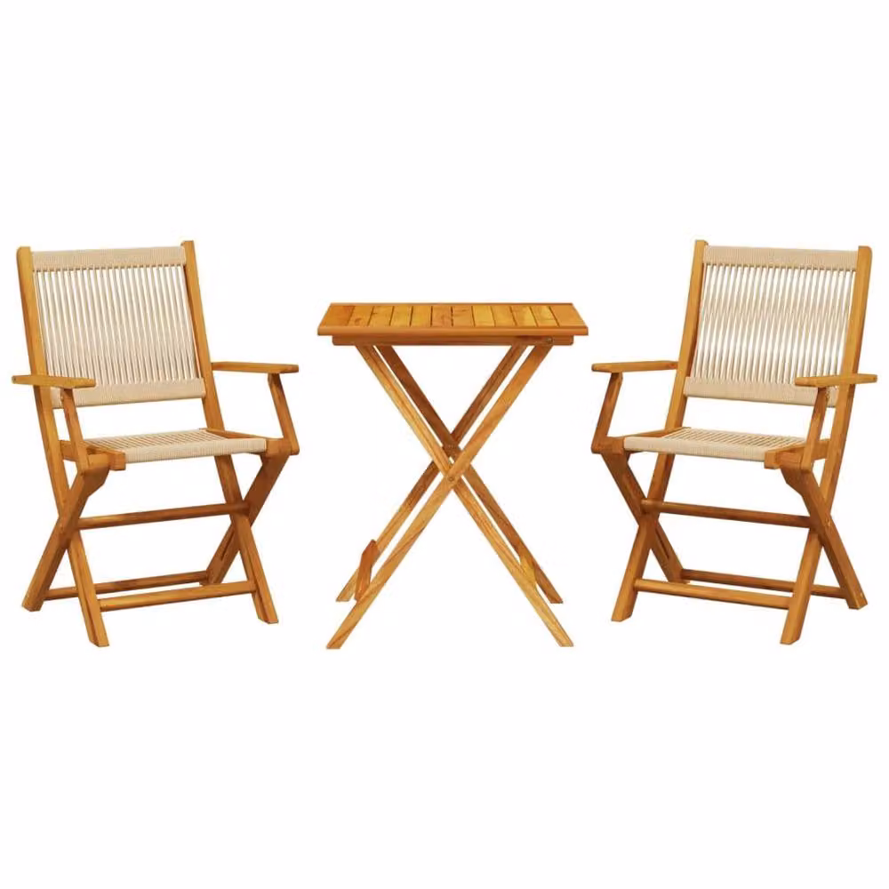 Berkfield Home 3 Piece Bistro Set in Beige Polypropylene and Acacia Wood – 2