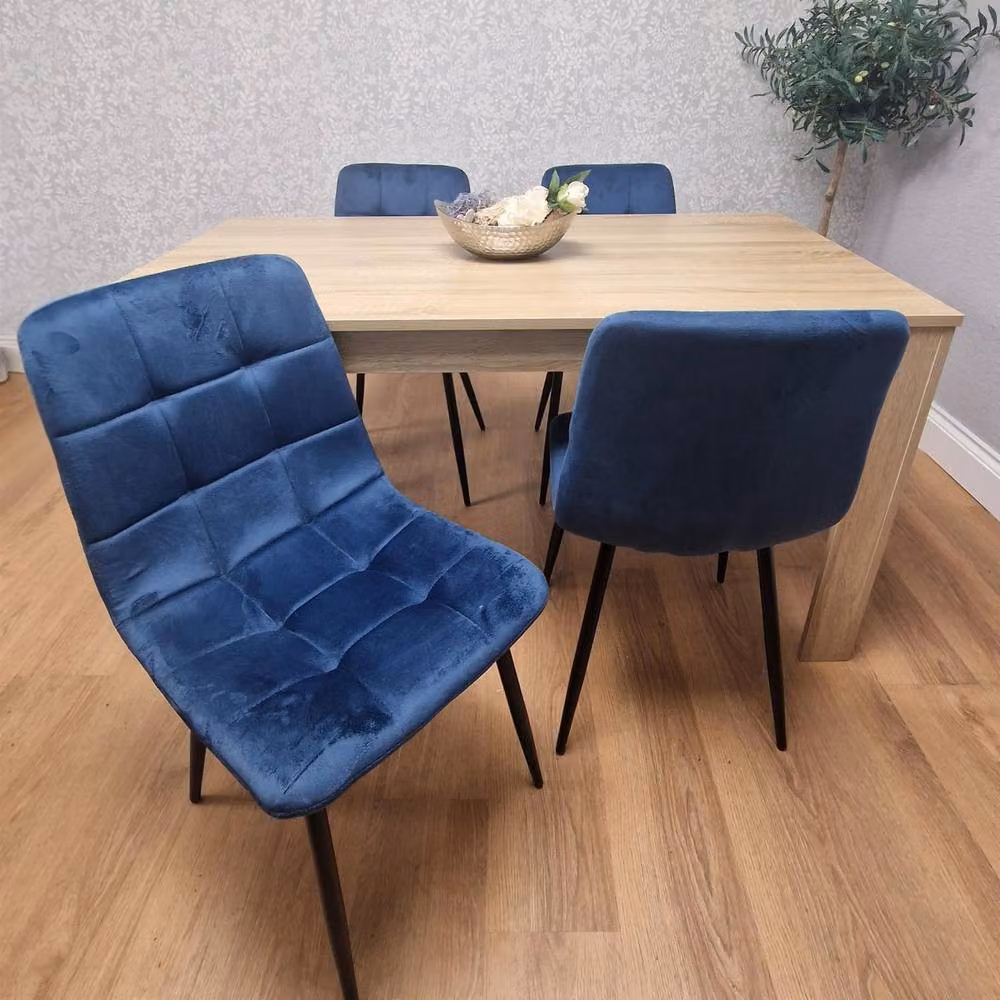 Kosy Koala Modern Oak Effect Wood Dining Set with 4 Blue Velvet Chairs, W/D/H: 120 x 80 x 75 cm – 2