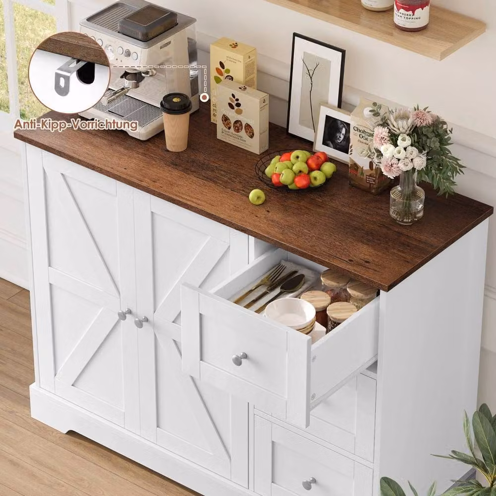 PAWNORA Kitchen Storage Cabinet with 3 Drawers and 2 Doors, White – 2