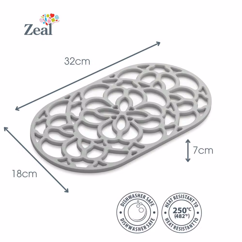 Zeal Heritage Large Oval Silicone Hot Mat Trivet, Light Grey, Diameter: 32 cm – 2
