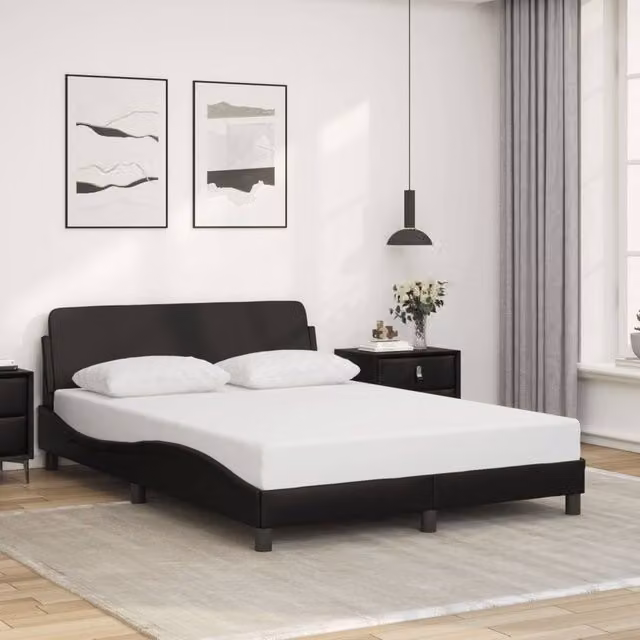 Berkfield Home Upholstered Double Bed Frame in Black Faux Leather W/D/H: 135 x 190 cm