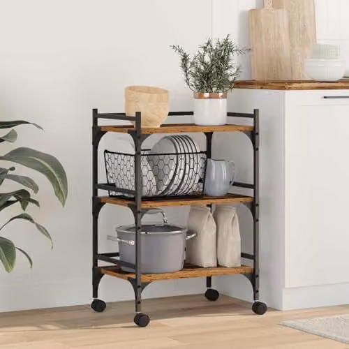 vidaXL Industrial Kitchen Trolley in Brown Wood and Metal, W/D/H: 50 x 35 x 75.5 cm – 2