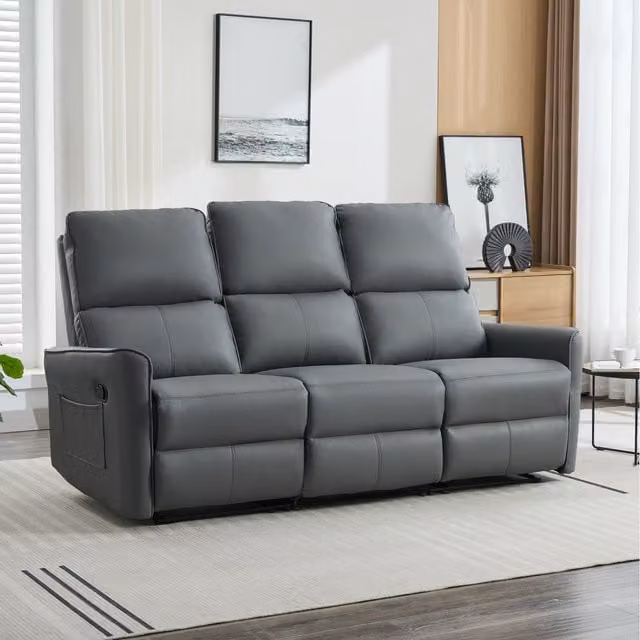 More4Homes Madrid 3-Seater Manual Air Leather Recliner Sofa in Grey