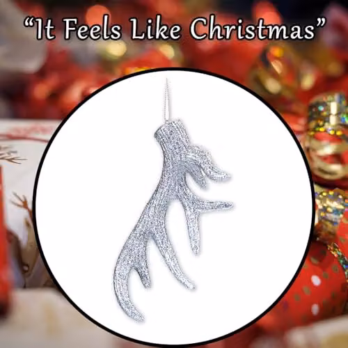VFM e-Store Silver Hanging Stag Antler Christmas Tree Ornament, H 17 x W 7 x D 2 cm – 7