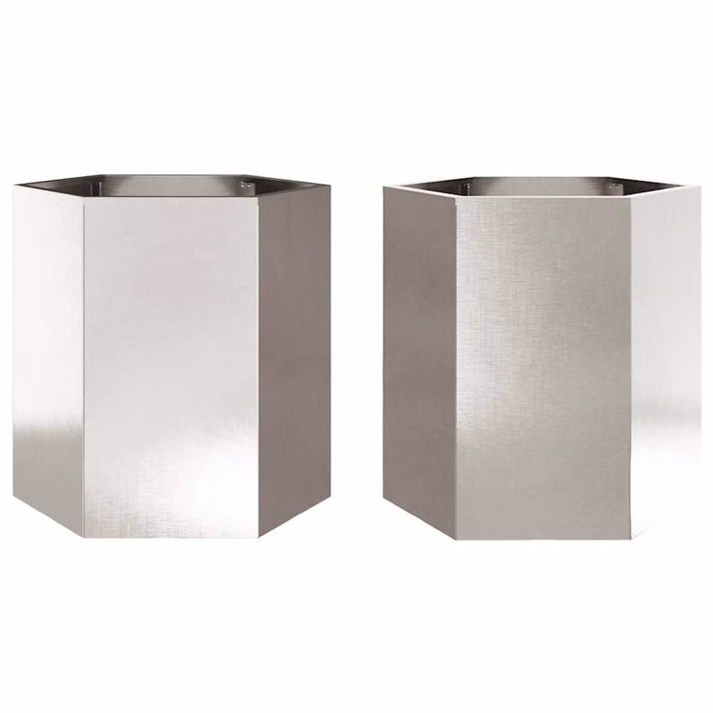 Berkfield Home Durable Hexagon Garden Planter Tub, 2 Pieces, Stainless Steel, Silver, W/D/H: 46 x 40 x 45 cm – 3