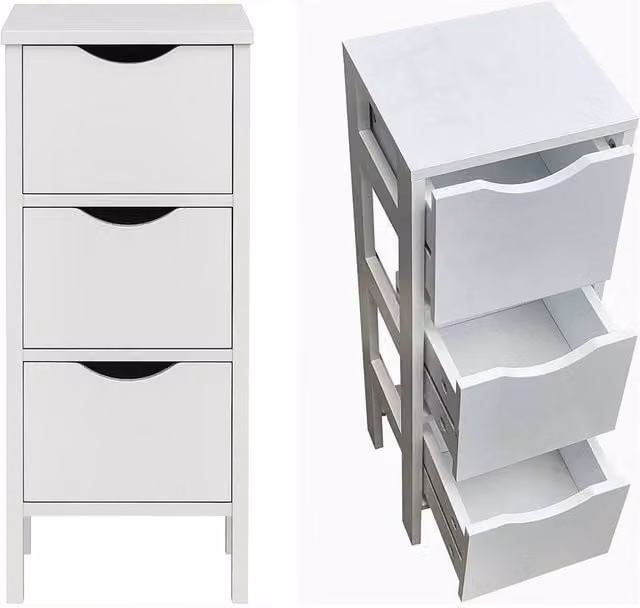 Nordara Slim 3 Drawer White MDF Freestanding Bathroom and Bedroom Storage Cabinet