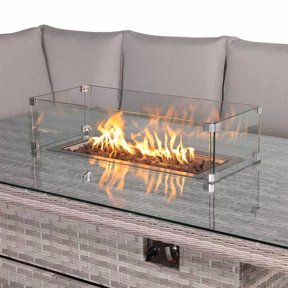 Furnishings For Less UK Grey Rattan Garden Corner Sofa Set with Rising Fire Pit Table – 3