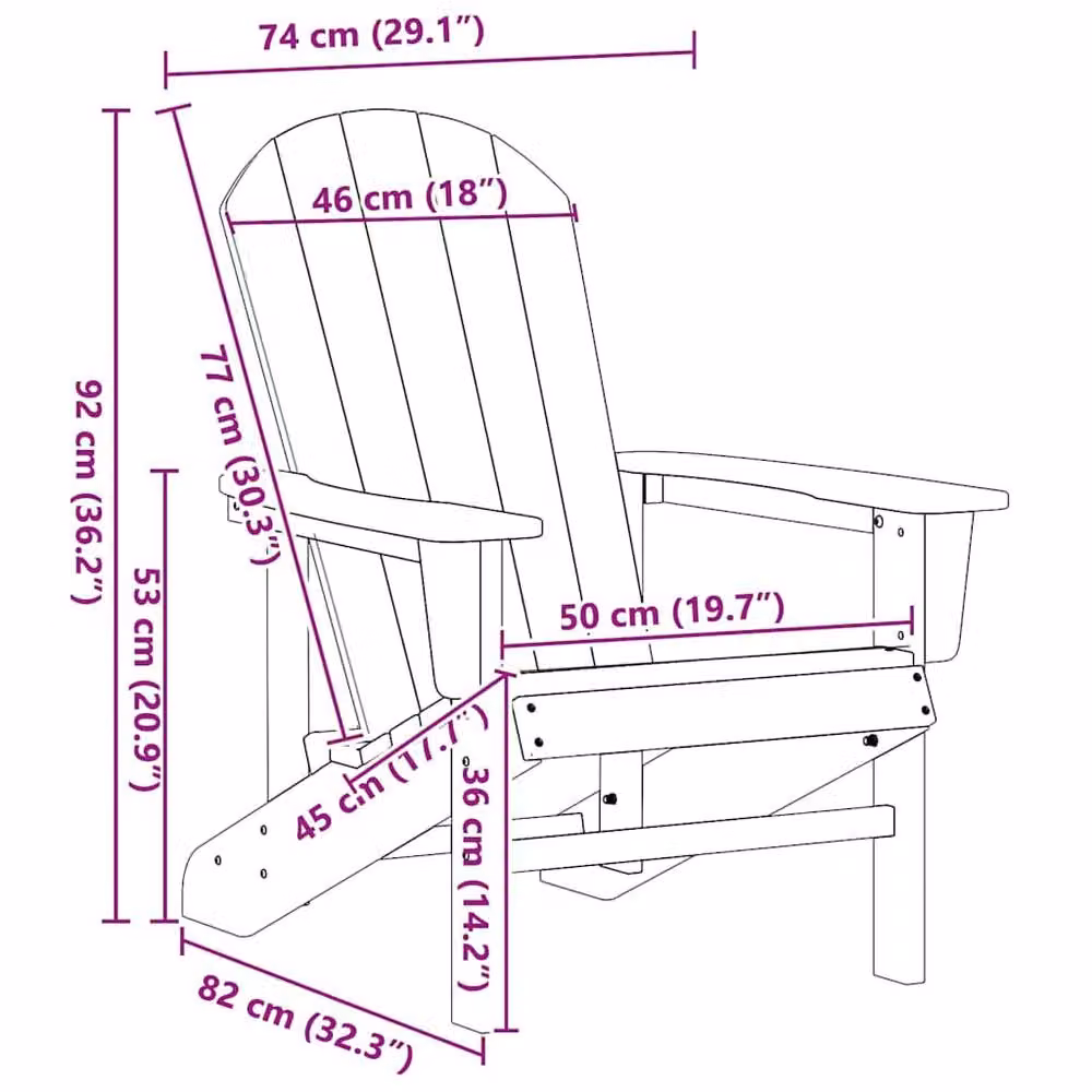 Berkfield Home Adirondack Chair in Light Grey, W: 74 cm, D: 82 cm, H: 91 cm – 6