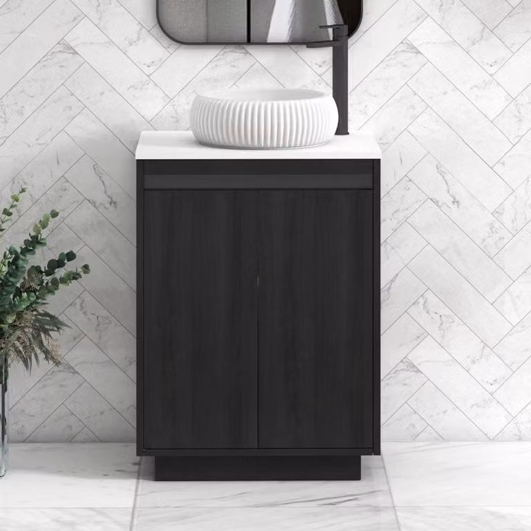 Royal Bathrooms Orion 600mm Hale Floor Standing Vanity Unit with Milan Basin in White and Black Accent Trim