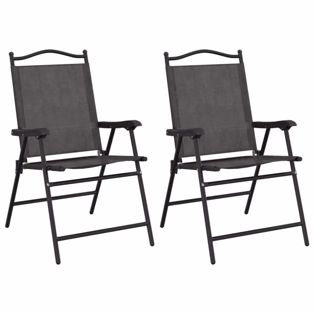 Berkfield Home Set of 2 Folding Garden Chairs in Melange Grey Steel and Textilene – 2
