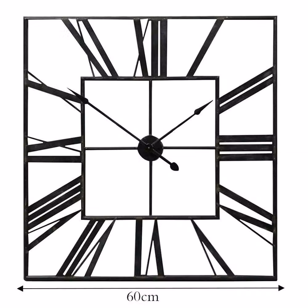 EONLION Black Square Numerals Skeleton Metal Wall Clock, Diameter: 100 cm – 2