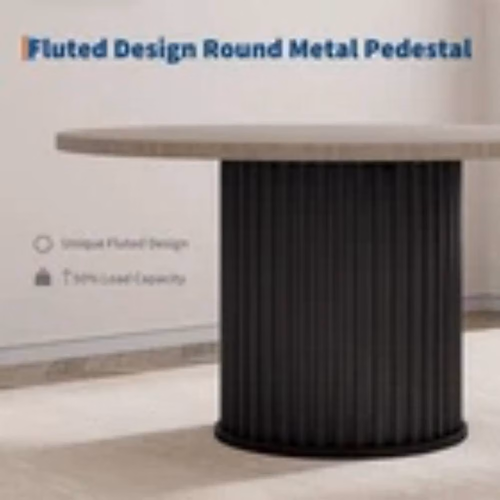 Kelvenix Modern Round Marble Dining Table with Pedestal Base in Black, Diameter: 120 cm, Height: 76.2 cm – 3
