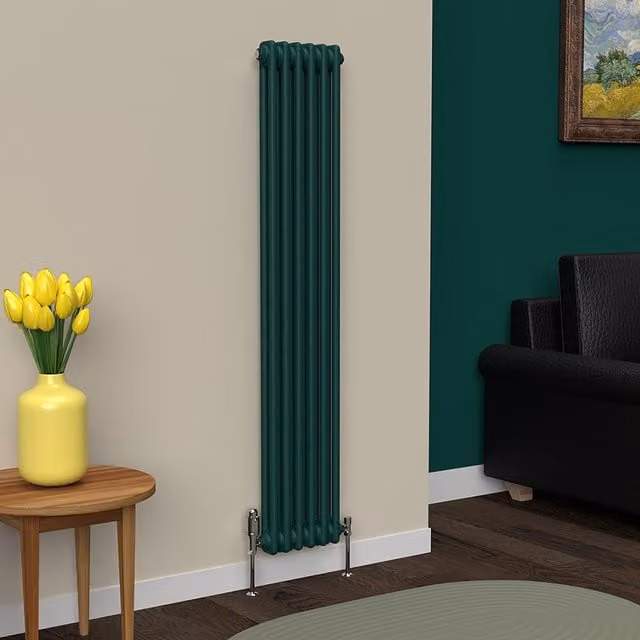 Lux Heat Vertical Coloured Column Radiator in British Racing Green, H 150 cm x W 29 cm