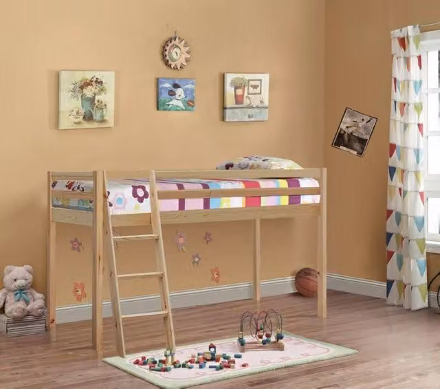 Comfy Living Ltd Cabin Mid Height Solid Wood Single Bed in Natural, White or Grey, W/D/H: 120 x 200 x 110 cm – 1
