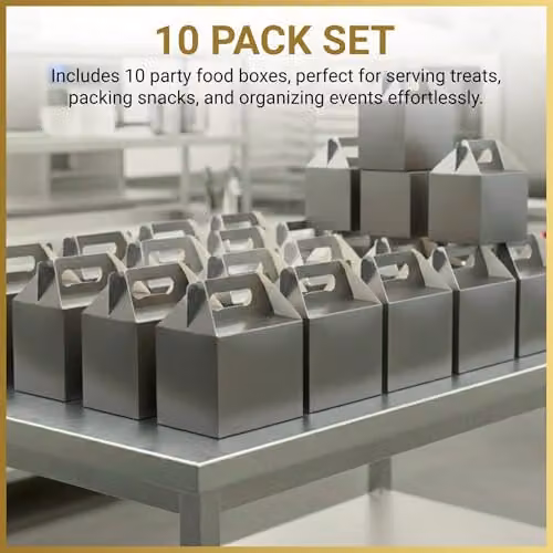 Shatchi 10-Piece Silver Cardboard Party Food Lunch Boxes, W/D/H: 14 x 12 x 10 cm – 4