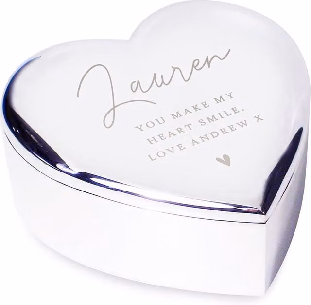Personalised Memento Company Women's Personalised Name and Message Heart Trinket Box in Metallic Silver