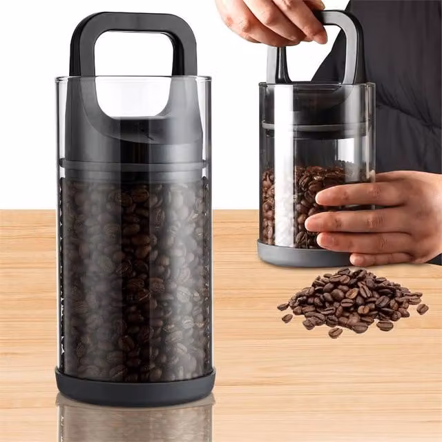 Nordara Airtight Vacuum Coffee Bean Storage Container in Black and Transparent Glass