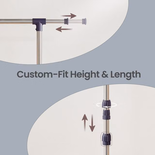 SONGMICS Adjustable Clothes Rail with Castors in Blue and Silver, W/D/H: 44 x 25 x 165 cm