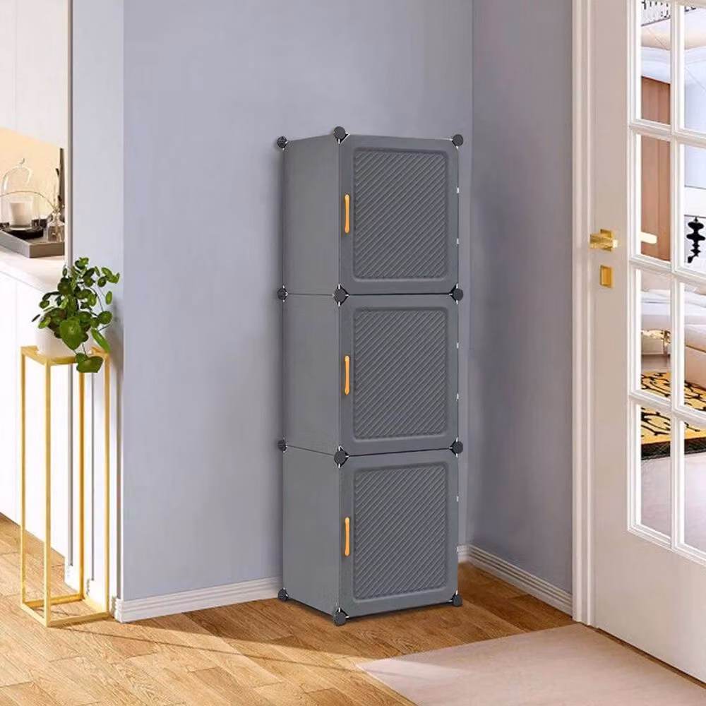 Kelvenix 8-Tier Shoe Cabinet with 3 Hinged Doors in Grey – 3