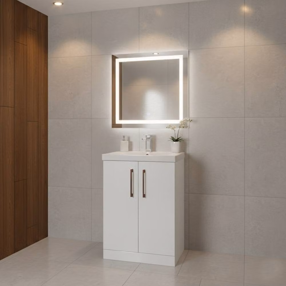 Balterley Modern White Glossy Bathroom Vanity Unit with Basin and Soft Close Doors, Width: 60 cm – 2