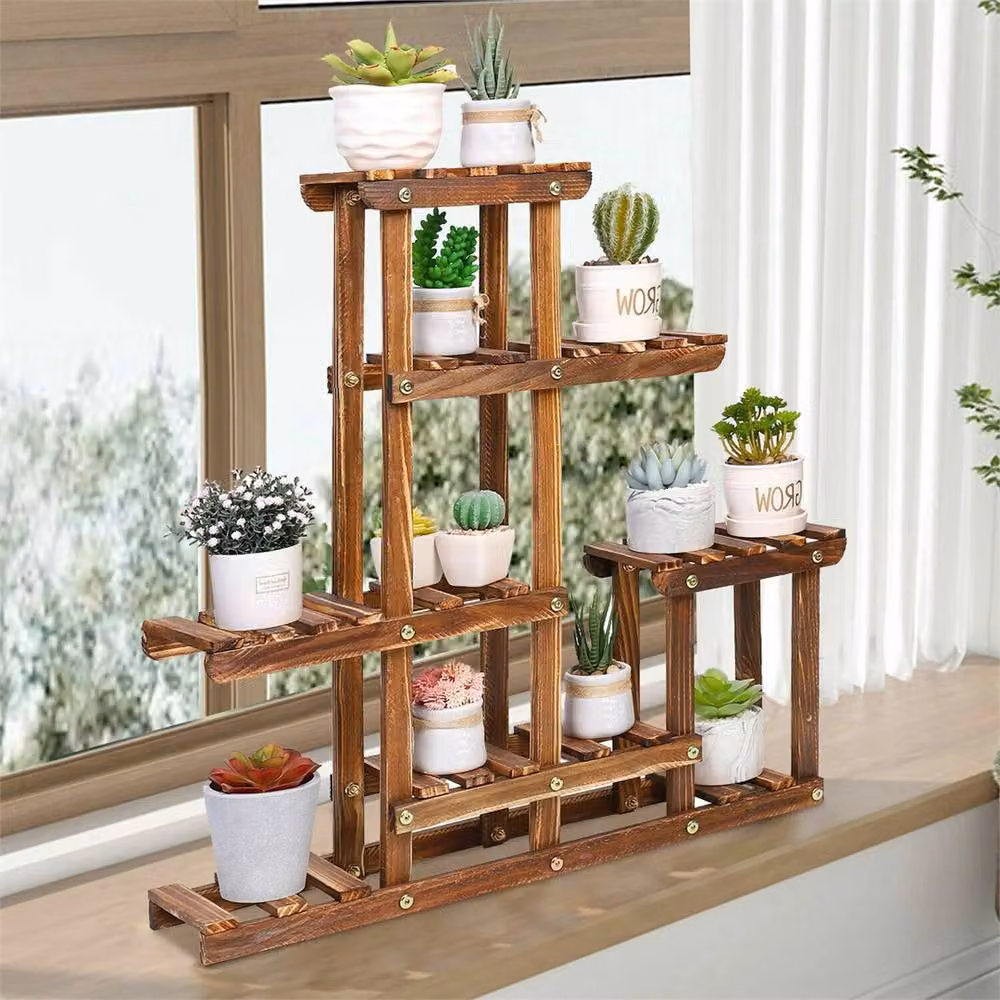 KORVIXA Small Plant Stand Ladder in Brown, H 100 cm x W 80 cm – 3