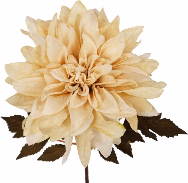 Artificial Dusty Cream and White Dahlia Flower Stem with Textile and Metal Details