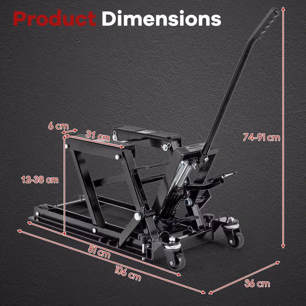 Gymax Hydraulic Motorcycle Lift Jack with 4 Wheels, Black, 680kg Capacity – 2