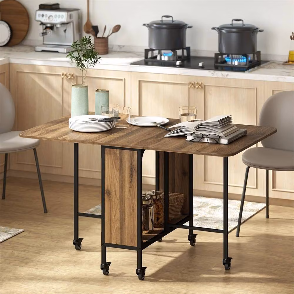 Nordara Brown Wood Drop Leaf Dining Table with Castors, W/D/H: 100 x 15 x 74 cm – 3